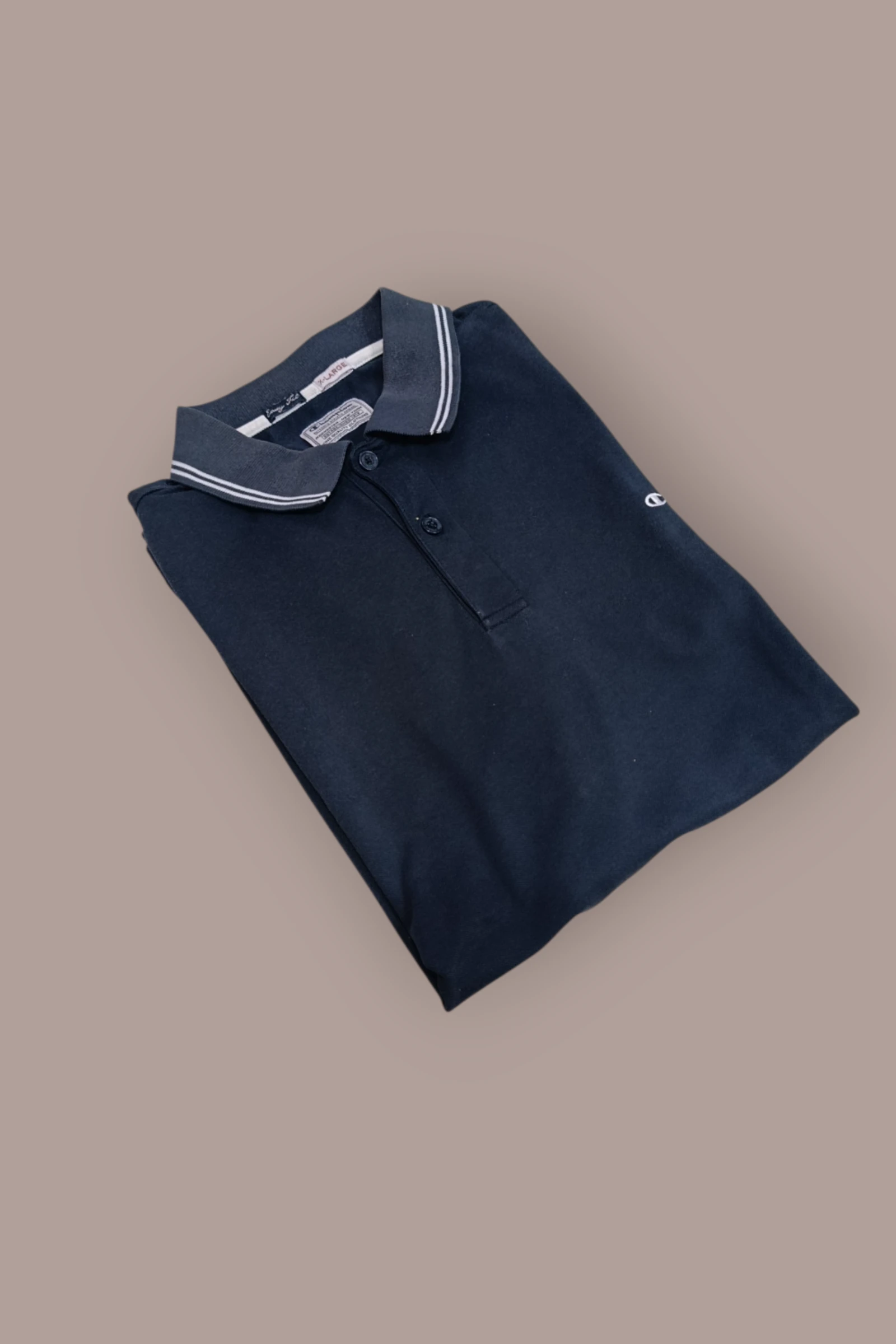 | Polo Champion Masculino | Cor Azul Marinho | Gola e Punhos Listrados | Logo Bordado | Tamanho XL | – photo 2
